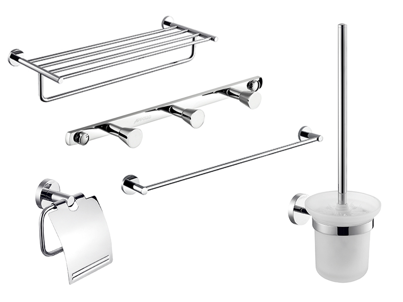 Bathroom Wall Accessories Set 5 Pieces Including Towel Shelf, Clothes hook,Paper Holder, Horizontal Bar, Brush Holder MC-003